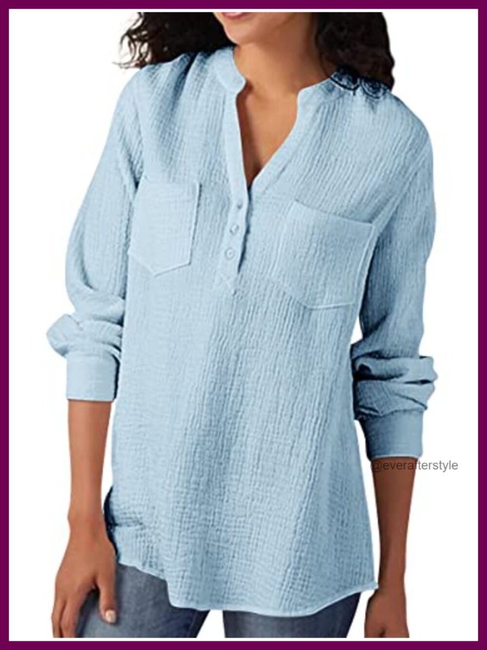 Women's 100% Cotton Tunic Top V Neck Long Sleeve Gauze Blouse